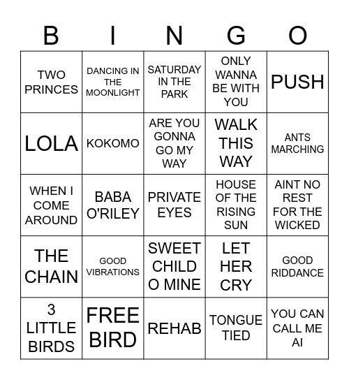 DIVE BAR ANTHEMS Bingo Card
