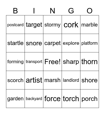 R Controlled Vowels lesson 77 & 78 Bingo Card