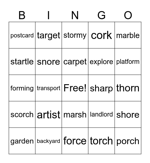 R Controlled Vowels lesson 77 & 78 Bingo Card