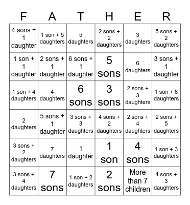 Father's Day Bingo Card