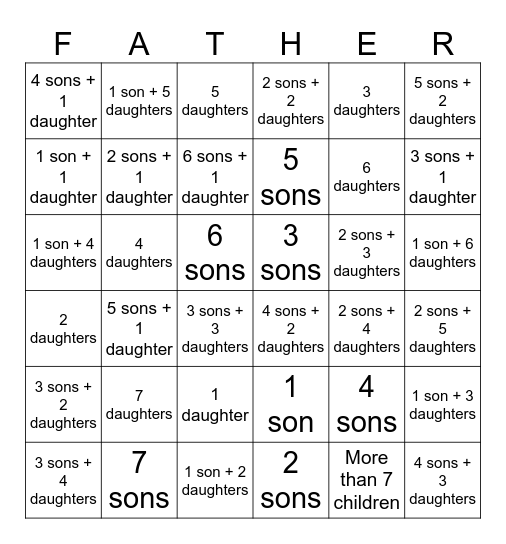 Father's Day Bingo Card
