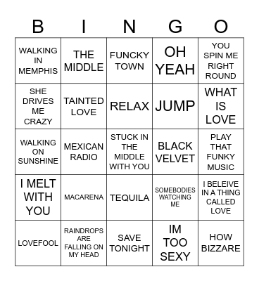 ONE HIT WONDERS Bingo Card