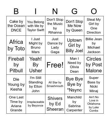 Musical Bingo Card