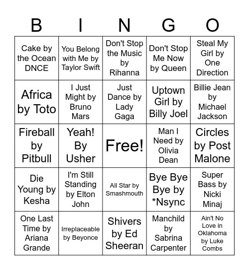 Musical Bingo Card