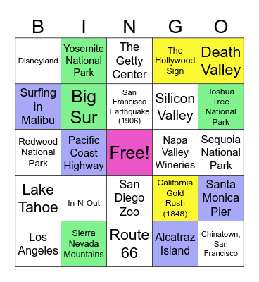 California Bingo Card