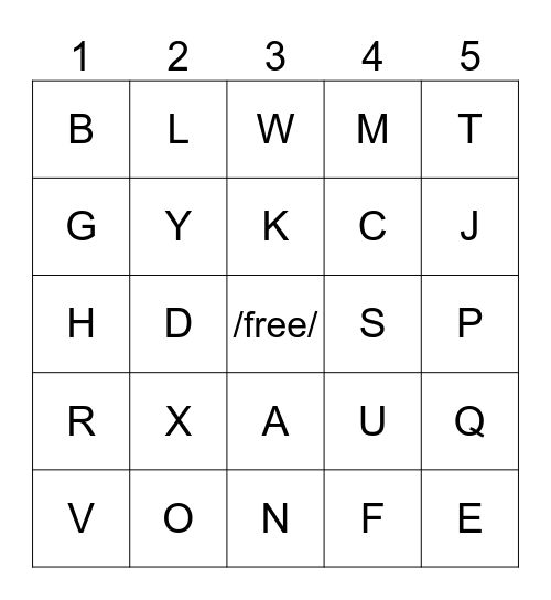Bingo But Letters Bingo Card
