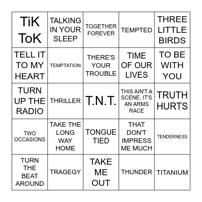 T Bingo Card