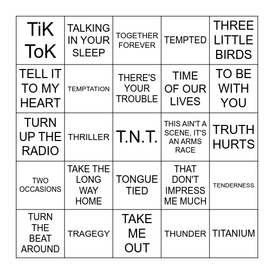 T Bingo Card