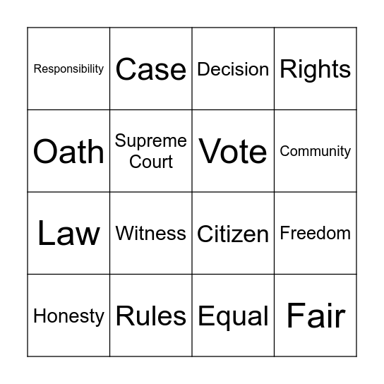 Judicial Branch Bingo Card