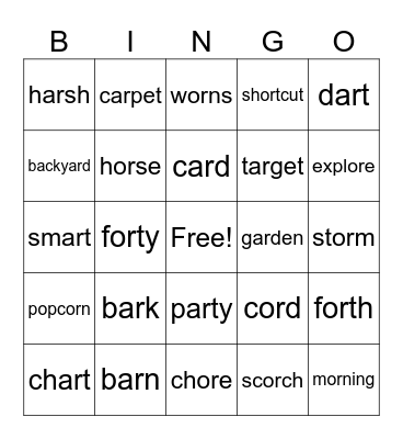 UFLI Lesson 77 & 78 R controlled Bingo Card