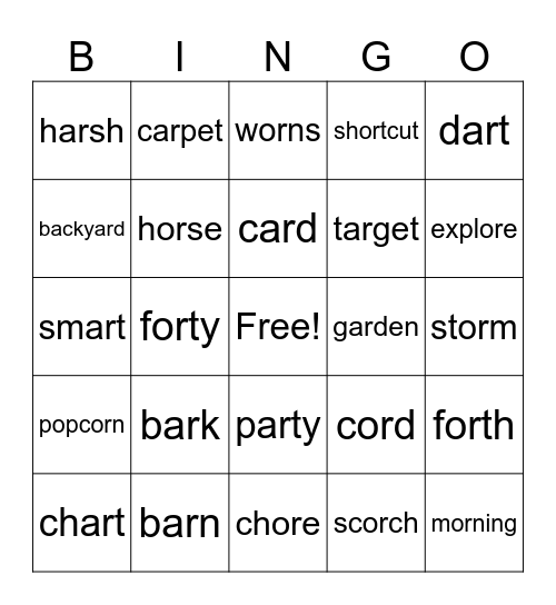 UFLI Lesson 77 & 78 R controlled Bingo Card