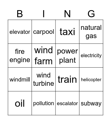 OD3. Unit 10. Transportation Bingo Card
