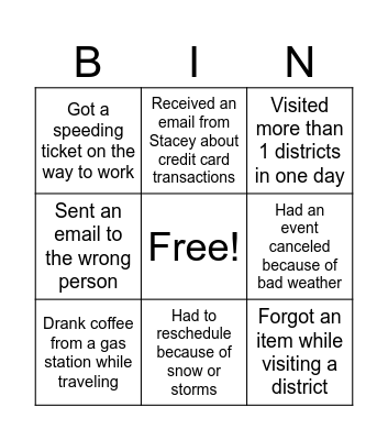 Work Adventures Bingo Card