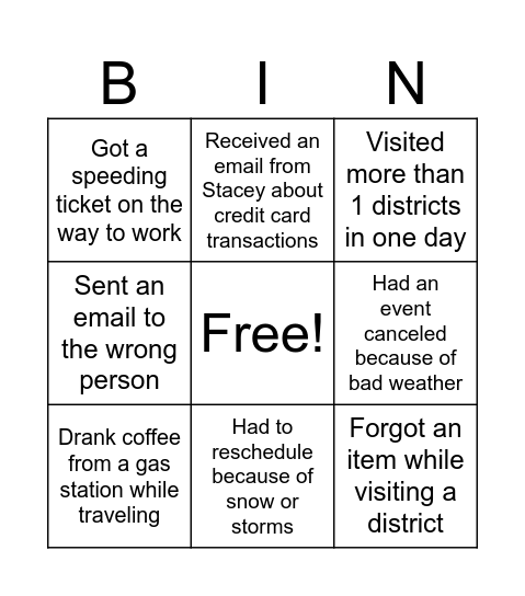 Work Adventures Bingo Card