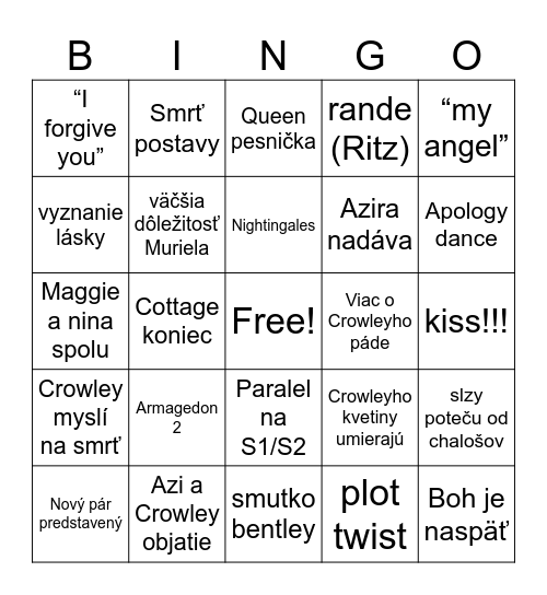 Good Omens 3 Bingo Card