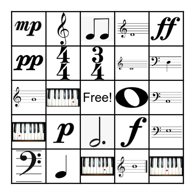 Piano Bingo Card