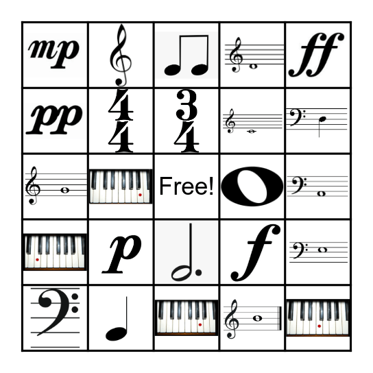 Piano Bingo Card