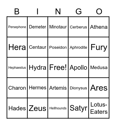 Percy Jackson & the Lightning Thief Bingo Card