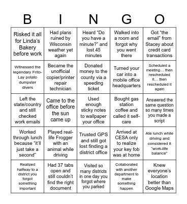 CESA Work Adventures Bingo Card