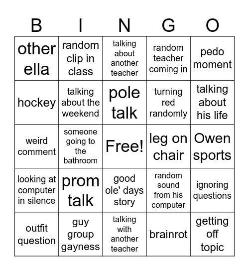 anatomy bingo Card