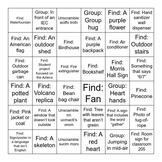 Scavenger Hunt 2026 Bingo Card