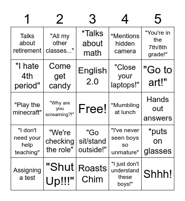 Mr. Gaines Catchphrases Bingo Card