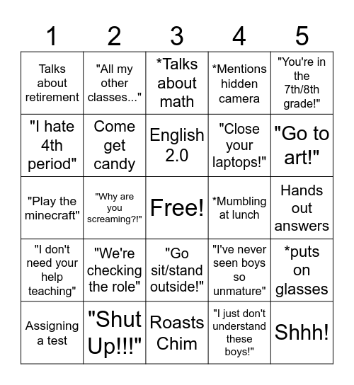 Mr. Gaines Catchphrases Bingo Card