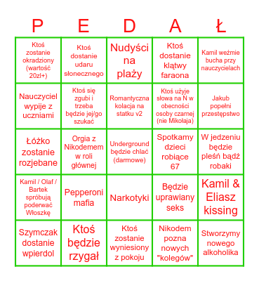 Wycieczka szkolna 24.05 Bingo Card