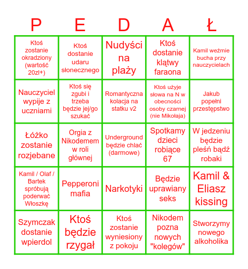 Wycieczka szkolna 24.05 Bingo Card