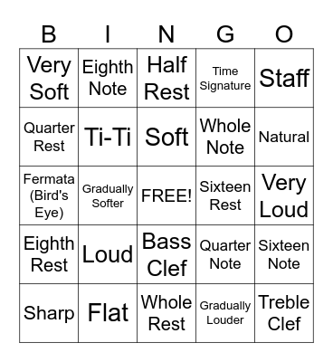 Music Notation Bingo Card
