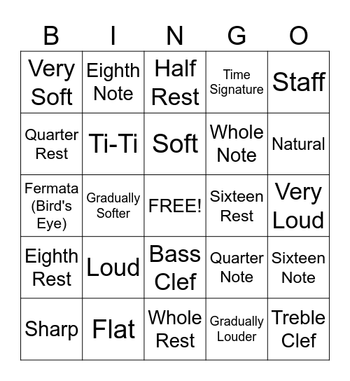 Music Notation Bingo Card