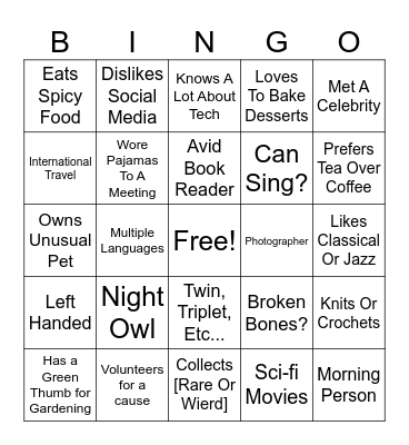 Coworker Bingo Card