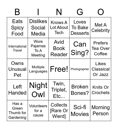 Coworker Bingo Card