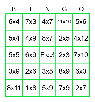 Multiply Bingo Card