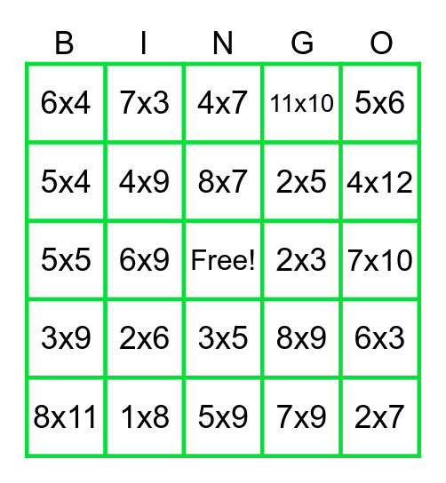 Multiply Bingo Card