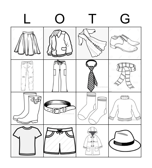 Clothes Bingo! Pictures Bingo Card