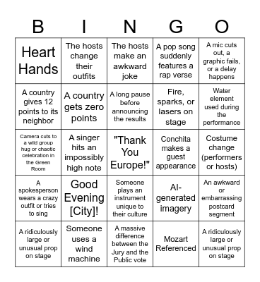 Eurovision 2026 Bingo Card