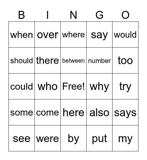 Trick Words (Units 6-9) Bingo Card