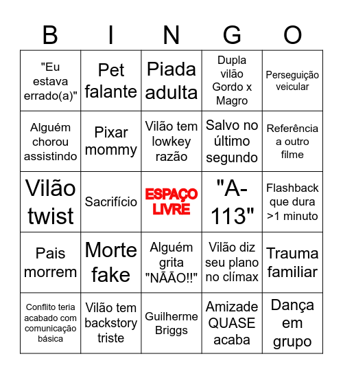 Clichês da Pixar Bingo Card