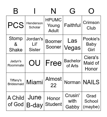 CONGRATULATIONS KENNEDY! Bingo Card