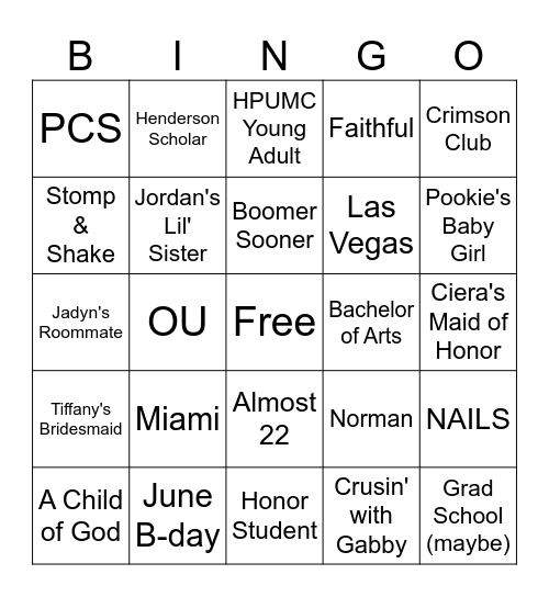 CONGRATULATIONS KENNEDY! Bingo Card