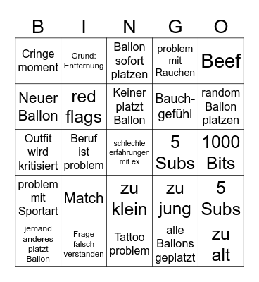 Ballon Date Bingo Card