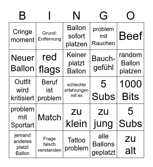 Ballon Date Bingo Card