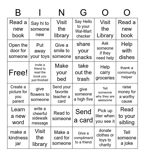 Summer of Kindness Bingo Card