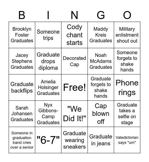 Graduation BINGO Card