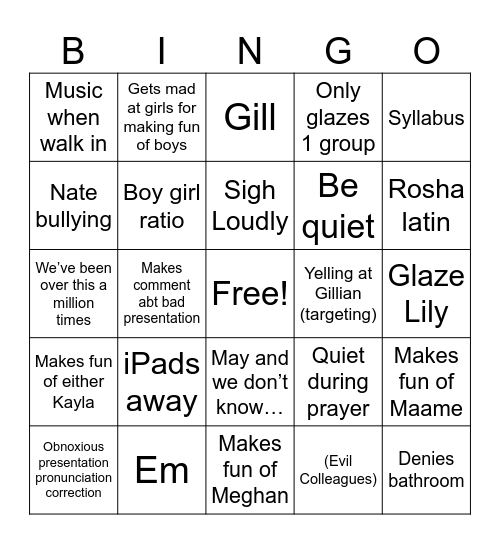 Mr. Z Bingo Card