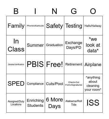 Final Meeting Bingo Card