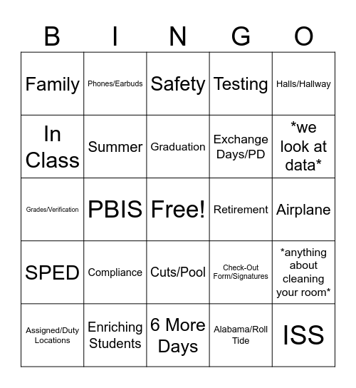 Final Meeting Bingo Card