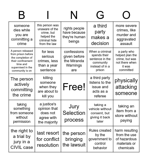 Law Ed Final Review Bingo Card