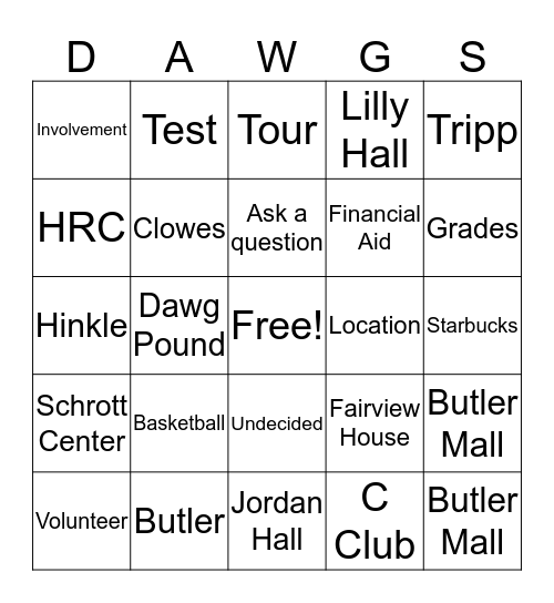 Sponsored Group Bingo Card